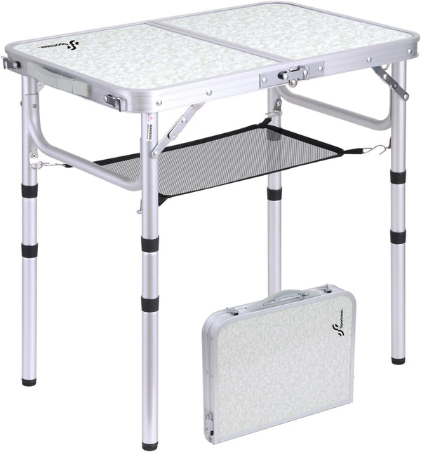 Sportneer Portable Folding Camping Table, Adjustable Height, 23.6" L x 15.7" W, with Mesh Layer for Outdoor Use