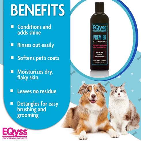 EQyss Premier Pet Conditioner - Softens, Shines, Moisturizes and Detangles - Safe for Dogs, Cats & Puppies, pH