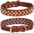 Spiked Dog Collar, Mushrooms Rivet Studded Adjustable PU Leather for Cats Puppy Dogs (M, Brown3)