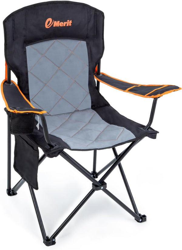 EMERIT Oversized Padded Camping Chair, 350LB Heavy Duty Quad Fold Chair with