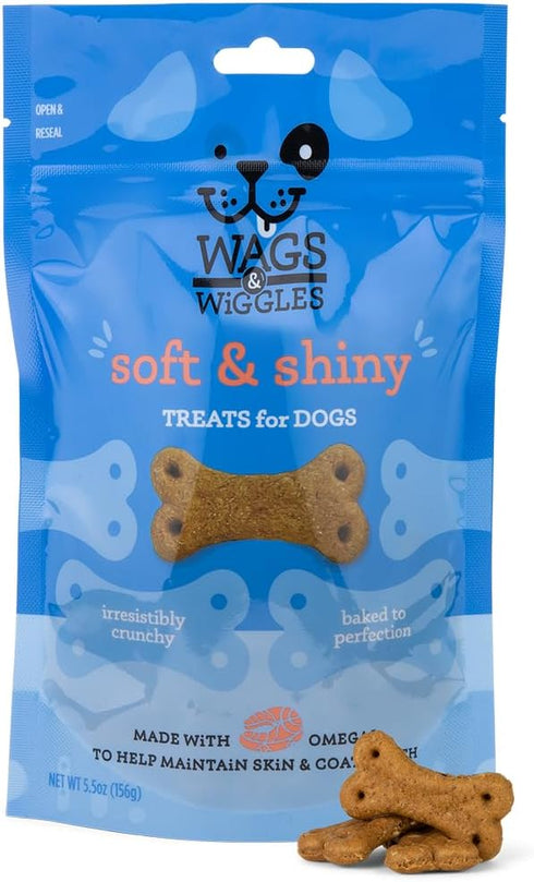 Wags & Wiggles Soft & Shiny Treats for Dogs - Chicken Flavor, 5.5 oz Resealable Bag for Skin & Coat Support