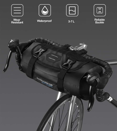 Roswheel Attack Series 111369 Waterproof Adjustable Capacity Bike Handlebar Bag with Detachable Dry Pack, Black