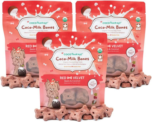 CocoTherapy Red Velvet Coco-Milk Bones - 3 Pack, 6 Ounces Each, USDA Organic