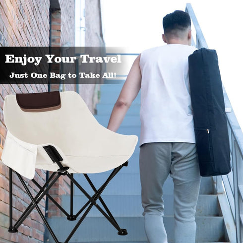330 lbs Folding Chairs Heavy Duty Support Moon Chair with Carry Bag, Outdoor Quad Lumbar Back Padded with Side Pockets