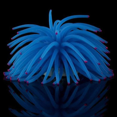 Artificial Soft Sea Anemone Coral Plant, Blue Silicone Aquarium Ornament for Fish Tank Decoration