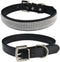 THAIN Basic Adjustable Dog Cat Collar, Bling Rhinestones, PU Leather with Rhinestones Buckle, Black, L (Length 15"-18")