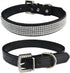THAIN Basic Adjustable Dog Cat Collar, Bling Rhinestones, PU Leather with Rhinestones Buckle, Black, L (Length 15"-18")
