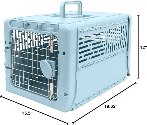 20lbs, 19.6"L 13.5"W 12"H SportPet Designs Collapsible X-Small Pet Travel Carrier (Blue), Hard-Sided Kennel for Small