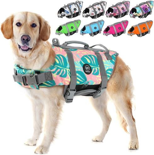 EMUST Dog Life Jackets - High Buoyancy Vests for Swimming, Beach Boating, for Small/Medium/Large Dogs, Greenleaf