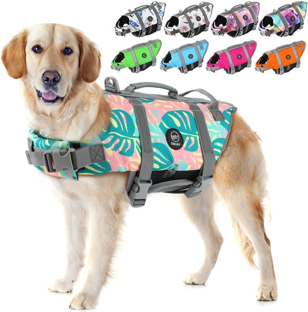 EMUST Dog Life Jackets - High Buoyancy Vests for Swimming, Beach Boating, for Small/Medium/Large Dogs, Greenleaf