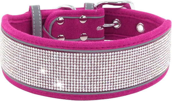 Rhinestone Dog Collar, Sparkling Soft Reflective Collar for Small Medium Large Dogs, Crystal Diamond (S, Hot Pink)