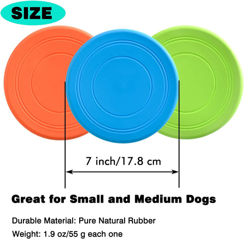 Dog Flying Disc, 3 Pack Soft Rubber Interactive Flying Toys for Small and Large Dogs, 7 inch