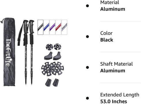 TheFitLife Nordic Walking Trekking Poles, 2 Sticks with Anti-Shock and Quick Lock System for Hiking