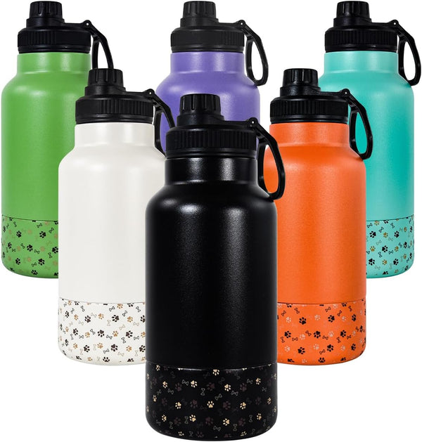 AGH Dog Water Bottle, 32oz Portable Bottle with Detachable Bowl for Food Feeding, Stainless Steel for Travel (Black)