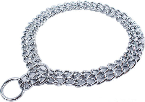 Dog Chain Collar, Iron Metal Double Chain Row Neck Leash Gear for Small Medium Large Dogs, 45cm