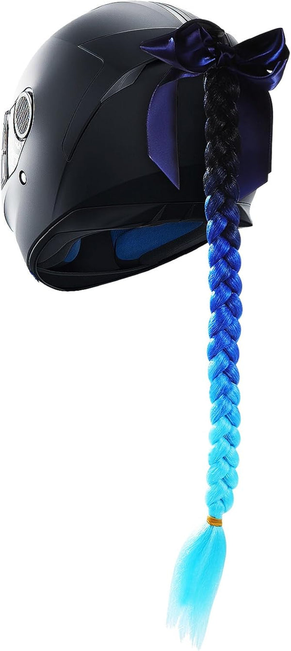 GLEAVI Helmet Pigtails with Bow Knot, Ponytail Bicycle Helmet Gradient Ramp Braids with Suction Cup