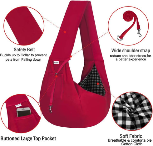 FDJASGY Small Pet Sling Carrier - Hands Free Reversible Pet Papoose Bag with Safety Belt for Outdoor