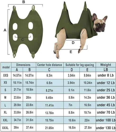 10 in 1 Pet Grooming Hammock Harness with Nail Clippers, Trimmer, Comb, XXL/Under 120lb, Khaki Green