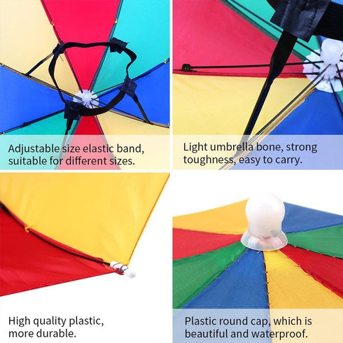 Umbrella Hat, 27" Diameter Rainbow Hands-Free Fishing Cap, Sunhat for Kids, Men & Women