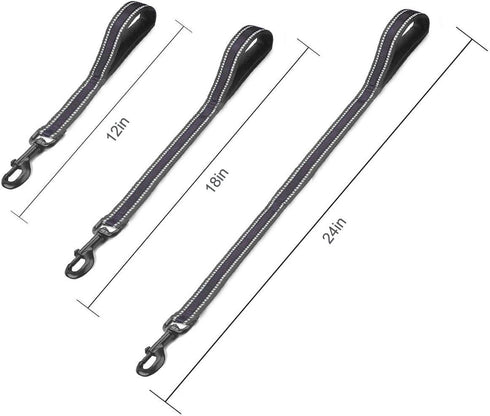 Nylon Short Dog Leash with Padded Handle, 3 Sizes, Highly Reflective Threads for Small, Medium, and Large Dogs