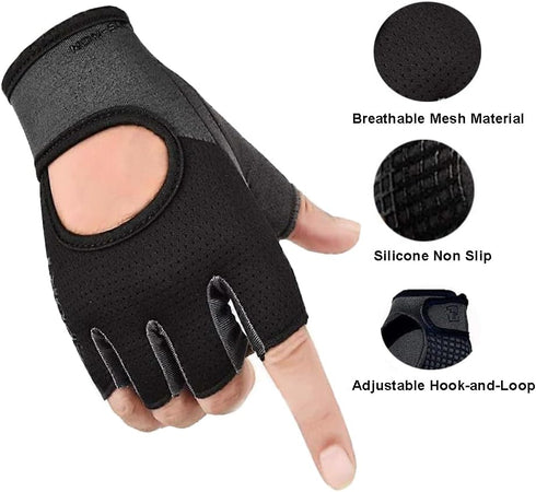 OVOY Fingerless Workout Gym Gloves for Men & Women - Anti-Slip Breathable Exercise Gloves for Training Cycling Sports