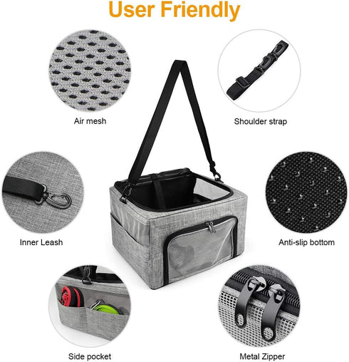 Beelike 15 lbs Dog Cat Car Seat, Collapsible Cat Puppy Car Carrier with Metal Frame, Travel Bag for Small Medium Pet up