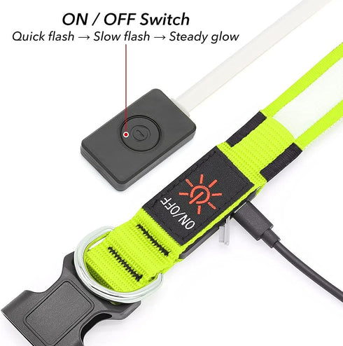 BSEEN Reflective LED Dog Collar - Light Up Dog Collars for Safe Walking at Night - Rechargeable for Dogs, Neon Green,