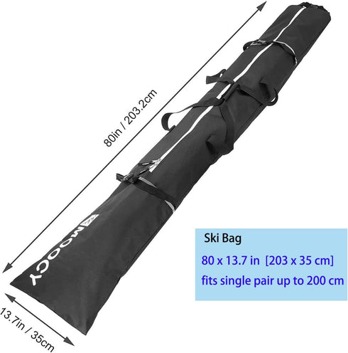 MOOCY Ski Bag for Air Travel, Unpadded Snow Ski Bags Fit Skis Up to 200cm