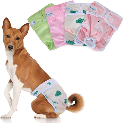 Teamoy Female Dog Diapers for Heat 4-Pack, Reusable Dog Period Diaper Wraps for Incontinence, Training & Housebreaking
