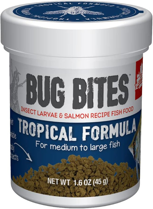 Fluval Bug Bites Tropical Fish Food, Large Granules for Medium to Large Sized Fish, 1.59 oz., A6578.