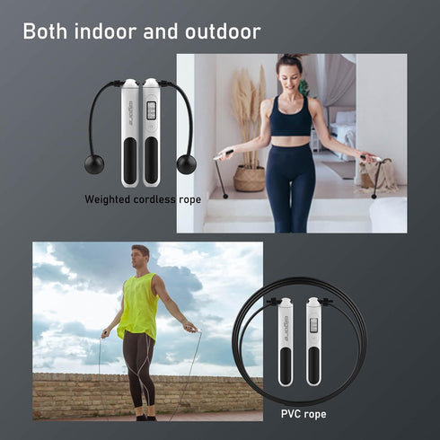 Jump Rope, Ropeless Weighted Jump Ropes with Counter for Fitness, Indoor or Outdoor Exercise, Cordless for Adults Kids