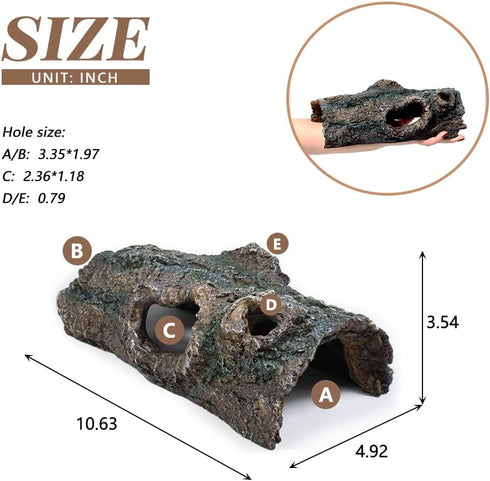 Reptile Hide Tree Trunk Lizard Snake Gecko Axolotl Spider Turtles Bearded Dragon Tank Accessories Large Hollow Log for Aquarium or Fish Tank Resin Wood Decorations Ornament