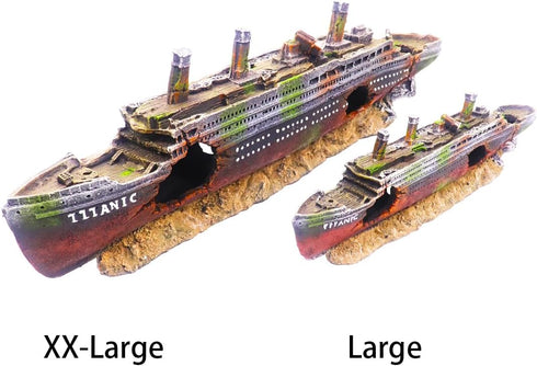 Ulifery Titanic Aquarium Boat Shipwreck Sunken Pirate Ship Resin Fish Tank Decorations Aircraft Carrier for Betta
