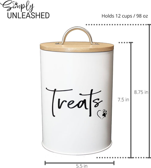 White Dog and Cat Treat Container with Easy to Open Bamboo Lid, 98 oz Pet Treat Storage Container