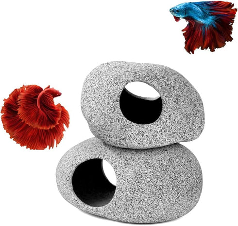 Aquarium Decoration Rock Caves, Hideaway for Shrimp Cichlid Breeding, Professional Decor for Territorial Fish (2 PIECES