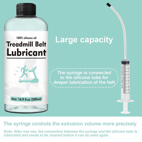 500ml (17oz), 1000cs 100% 7.8" 10ml Treadmill Lubricant for Belt Silicone Oil with Reach Tube & Syringe, Walking Pad