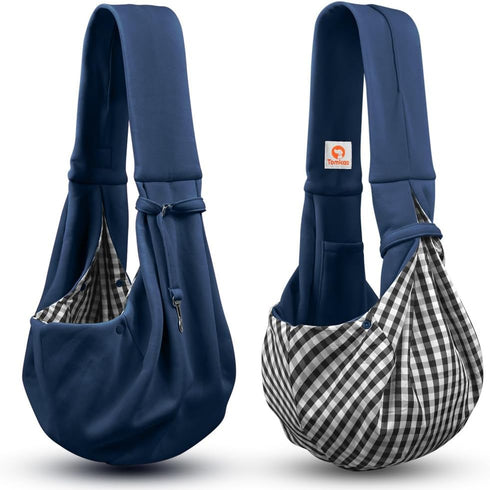 3-10 lbs Tomkas Small Dog Sling Carrier - Zipper Pocket & Adjustable Strap & Zip Pocket - for Pets (Dark Blue, M