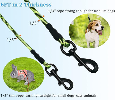 1/5" Rope Dog Leash for Small Dogs, 6FT Lightweight Sturdy Dog Walking Leash with Rotating Metal Clip, Nylon Pet Leash for Puppy/Cats