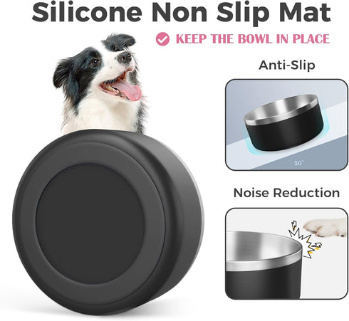 LIHONG Dog Bowls, Stainless Steel Non-Slip Insulated Bowl for Small Medium Dogs, Rustproof (40oz, Black)
