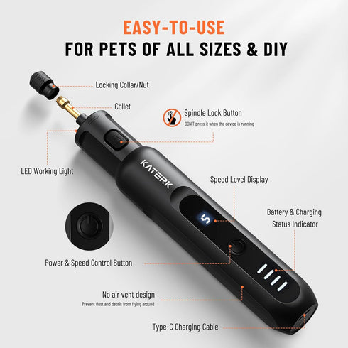 5 Trimmer 360LED 2500mAh 32PCS Katerk Pet Dog Nail Grinder - Speed Quiet Electric Dog Nail with Light, Rechargeable