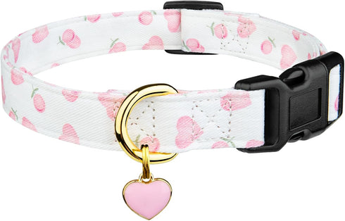 Cotton Handmade Dog Collar, Cute White & Pink Love Heart Patterns with Pendant for Small Medium Large Dogs