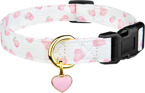 Cotton Handmade Dog Collar, Cute White & Pink Love Heart Patterns with Pendant for Small Medium Large Dogs