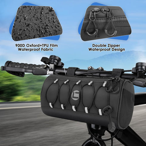 WOTOW Waterproof Bike Handlebar Bag with Large Reflective Area & Strips, Front Pouch with Waterproof Zipper