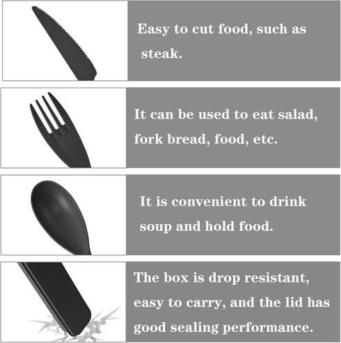 Large Reusable Utensils Set with Case, 2 Sets Portable Cutlery for Adults, Travel Fork Spoon Knife (Grey, Black)