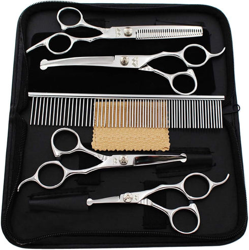 iSeaFly Dog Grooming Scissors Kit with Round Tip, 6 in 1 Cat Dog