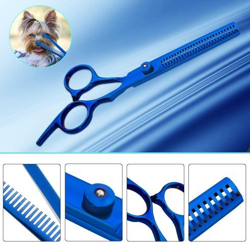 Safety Round-tip Scissors Set, Professional PET Dog Grooming Coated Titanium Scissors Suit for Cutting, Curved &