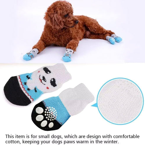 4 Pairs Anti-Slip Dog Socks & Cat Socks with Rubber Reinforcement, Pet Paw Protector for Indoor Wear (L)