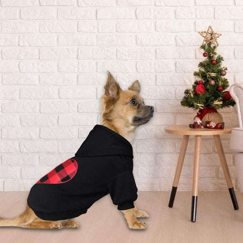 Black Buffalo Plaid Dog Hoodie Sweater, Warm and Soft, Cozy Pet Clothes (XS)