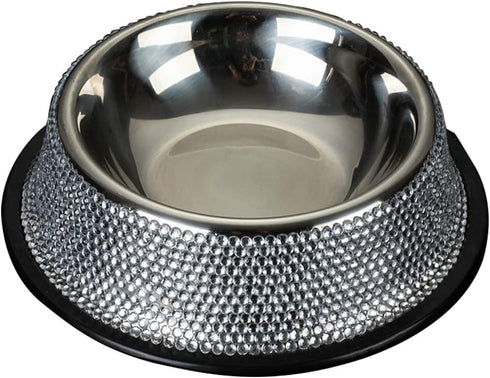 APGLSXY Dog Bowls with Rhinestones Stainless Steel Dog Food and Water Bowls Non-Skid