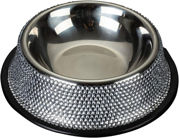 APGLSXY Dog Bowls with Rhinestones Stainless Steel Dog Food and Water Bowls Non-Skid